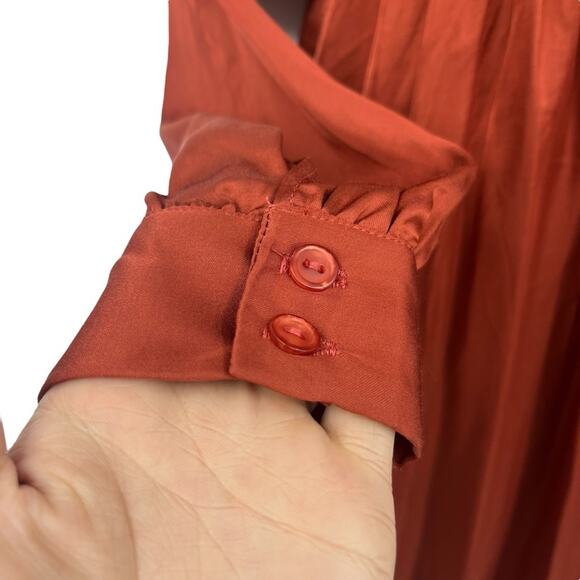 MISA Blair Dress Burnt Orange Satin Midi Long Sleeve Open Back Belted XS NWT - Picture 9 of 14
